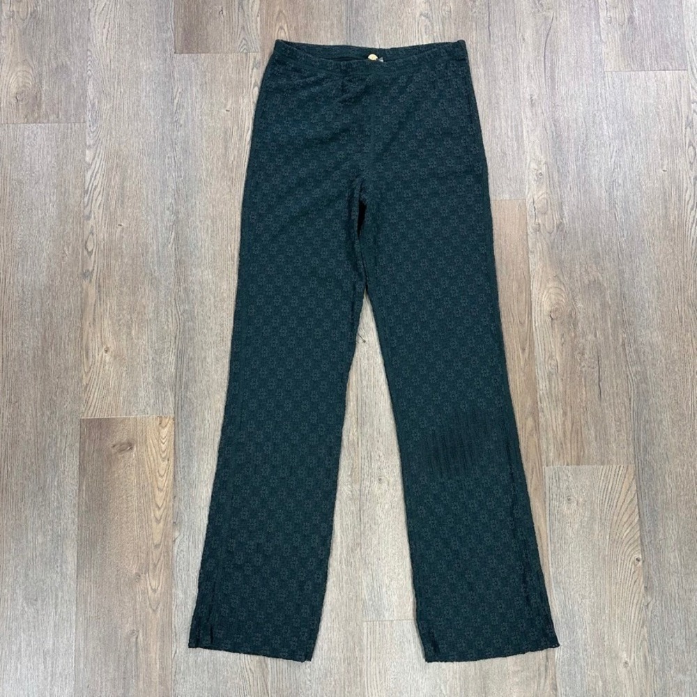 Free People Ona Floral Lace Knit Pants Forest Green Boho Large Whimsigoth